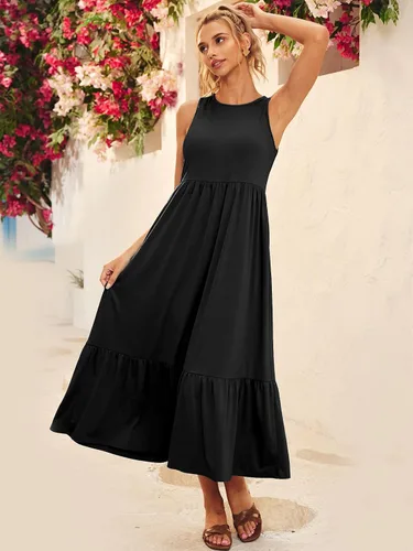 Miniatura 4 de LILLUSORY Vestidos de verano casuales sin mangas con cuello redondo y bolsillos para mujer