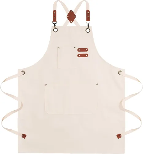 Miniatura 14 de Delantales de chef para hombre, delantal de lona con bolsillos grandes y correa ajustable para el cuello para cocinar, barbacoa, jardinería
