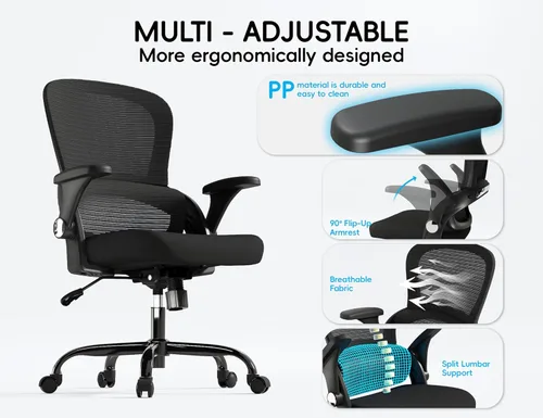 Miniatura 4 de TRALT Silla de oficina – Silla de oficina ergonómica con soporte trasero, sillas de escritorio de oficina en casa, asiento ancho de 330 libras, Negro
