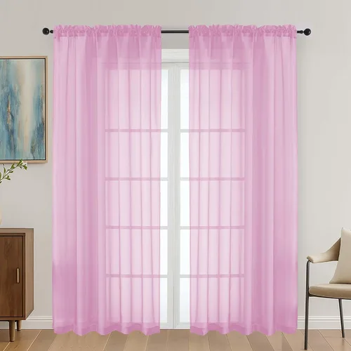 Miniatura 130 de OVZME - Cortinas traslúcidas blancas de 45 pulgadas de largo, 2 paneles, cortinas de gasa con bolsillo para barra para ventanas pequeñas, cada una