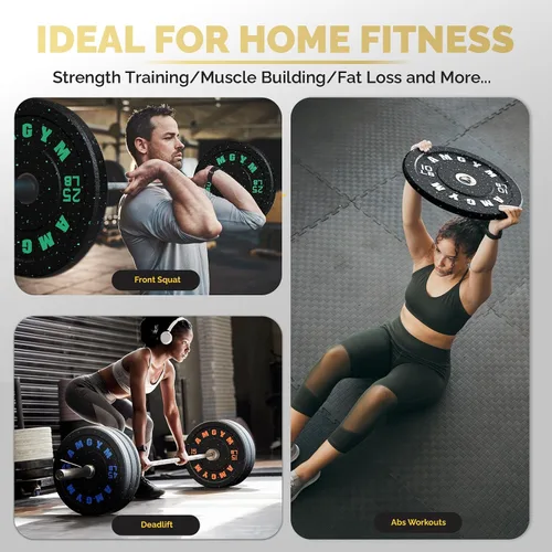 Miniatura 7 de Discos de peso olímpicos de 2 pulgadas y caucho para barras, discos para gimnasio en casa, entrenamiento de fuerza y levantamiento de pesas, 10 a