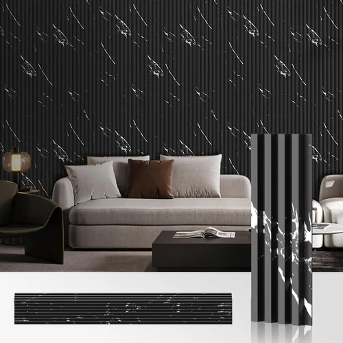 Miniatura 41 de OUZUGIE WPC Paneles de Pared de Rejilla Acústica, Paquete de 8 Paneles de Pared 3D de 114 x 6 Pulgadas para Decoración de Paredes Interiores, Sala