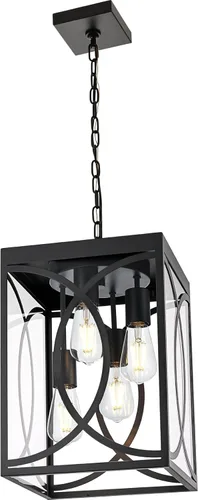 Miniatura 10 de Lámpara colgante para exteriores, 3 luces negras grandes con vidrio transparente, lámpara de metal para exteriores, iluminación de porche para Negro