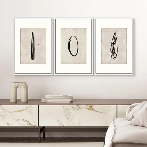 Miniatura 541 de SIGNWIN Lienzo enmarcado para pared, arte con pinceladas de flujo neutro en tonos beige abstractos, ilustraciones, arte moderno, decorativo
