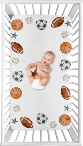 Miniatura 16 de Sweet Jojo Designs Sábana bajera ajustable para cuna (tema deportivo vintage) para niños, recién nacidos/bebés, patios de juegos, cunas portátiles