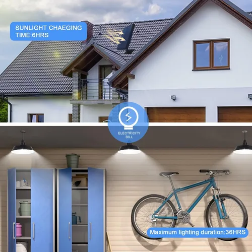 Miniatura 7 de Luces colgantes solares LED, luces solares de cobertizo con interruptor de encendido y apagado, iluminación regulable de 360°, control remoto, cable