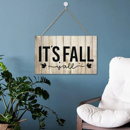 Miniatura 5 de Letrero de madera con texto en inglés "Its Fall Yall", decoración rústica para colgar en la puerta de otoño, decoración de porche para el hogar