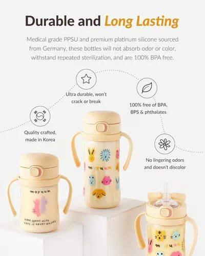Miniatura 2 de MOYUUM Vaso para sorber a prueba de fugas con asa, fabricado en Corea, 100% PPSU libre de BPA, taza mágica con pajita sin derrames, con tapa