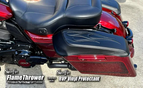 Miniatura 4 de 2014-2023 Fundas de tapa de alforja premium Flame para Harley Davidson Negro