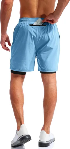 Miniatura 4 de Pudolla Mens 2 in 1 Running Shorts 7" Quick Dry Gym Athletic Workout Shorts for Men with Phone Pockets