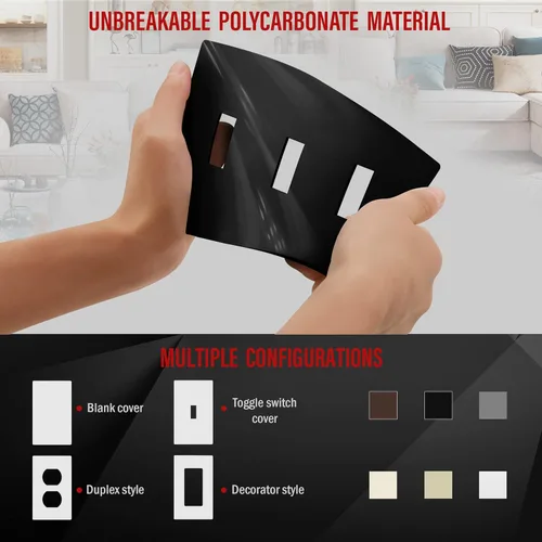 Miniatura 3 de ENERLITES - Placa de pared para interruptor de palanca triple sin tornillos, cubierta de interruptor de luz segura para niños, tamaño estándar de 3