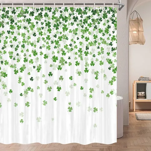 Miniatura 2 de JAWO Cortina de ducha de trébol verde, cortinas de ducha de trébol de la suerte, cortina de ducha irlandesa de tela para el día de San Patricio