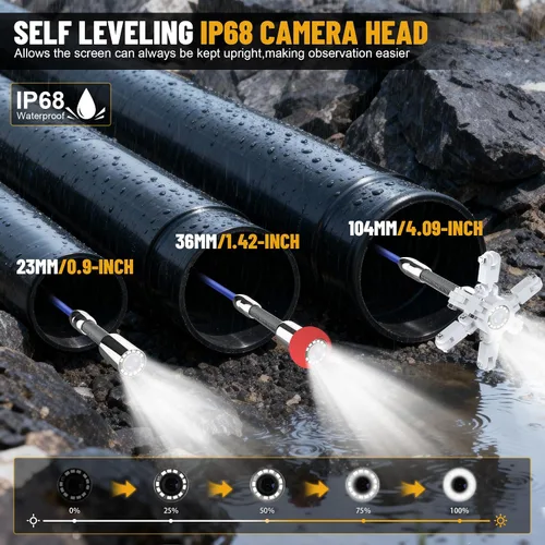 Miniatura 3 de Cámara de alcantarillado autonivelante impermeable IP68 con localizador, cable de fibra de vidrio de 200 pies de 0.276 in y sonido de 512 Hz
