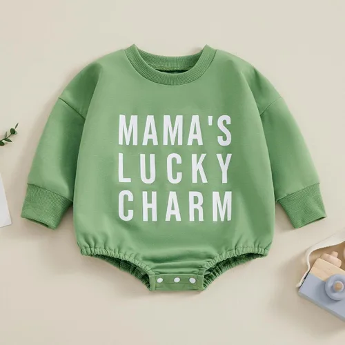 Miniatura 2 de Ehfomius Conjunto de manga larga para bebé niño y niña, con dije de la suerte, mameluco de gran