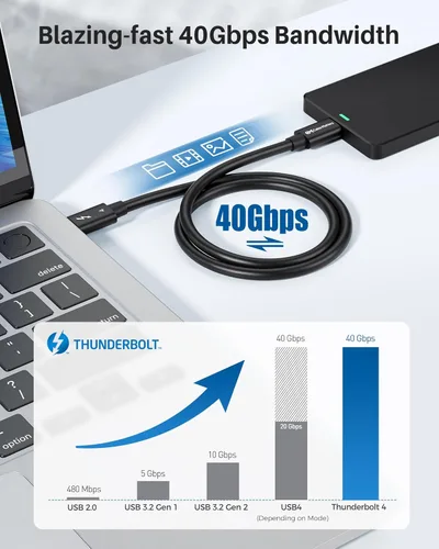 Miniatura 5 de Cable Matters [Certificado por Intel] Cable Thunderbolt 4 de 40Gbps 1 pie con video 8K y carga de 240W - 0,3m, compatible con USB4, Cable