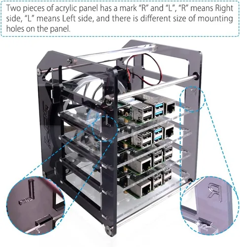Miniatura 4 de GeeekPi Carcasa apilable para Raspberry Pi, Pi con ventilador de refrigeración 4.724 in RGB LED 5V ventilador para Raspberry Pi 4B/3B+/3B/2B/B+
