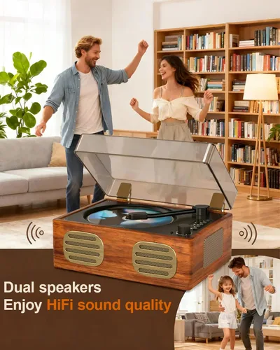 Miniatura 3 de Reproductor de CD portátil para el hogar, reproductores de CD BT retro recargables, transmisión inalámbrica Boombox de escritorio con altavoces HiFi