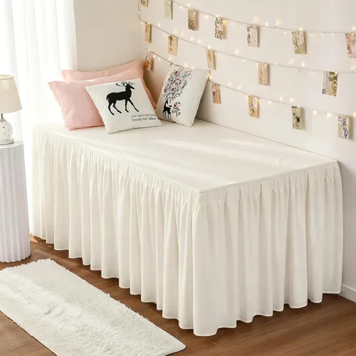 Miniatura 67 de Falda de cama RIMELA envoltura volante elástica que protege contra el polvo con color sólido, resistente a las arrugas y a la decoloración con Blanco