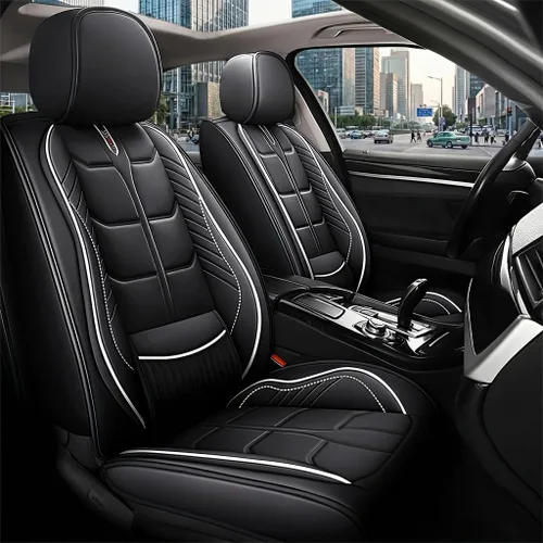 Miniatura 15 de URINOVET Funda de asiento de coche para Nissan Titan XD 2016-2023, funda de asiento delantero y trasero de 5 plazas, fundas de asiento de cuero