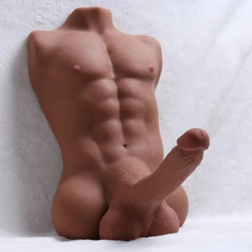 Miniatura 2 de Hombre musculoso con pene enorme de 8 pulgadas, muñeca sexual para mujeres, pene flexible, paso anal apretado, muñeca de torso muscular 3D marrón