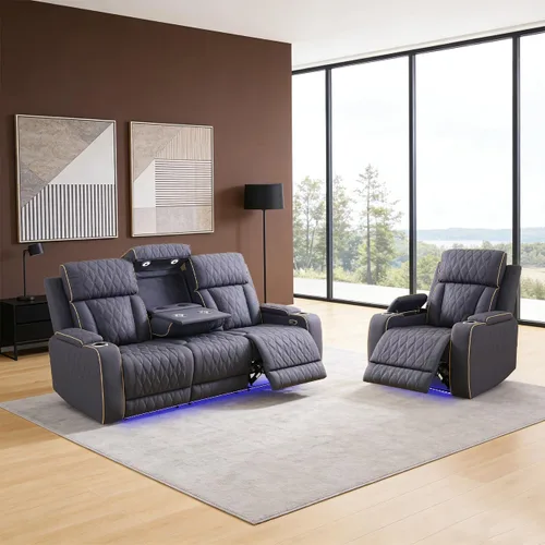 Miniatura 20 de Sofá reclinable individual eléctrico para muebles de sala de estar, silla reclinable de cuero con luces LED, puertos USB, almacenamiento oculto
