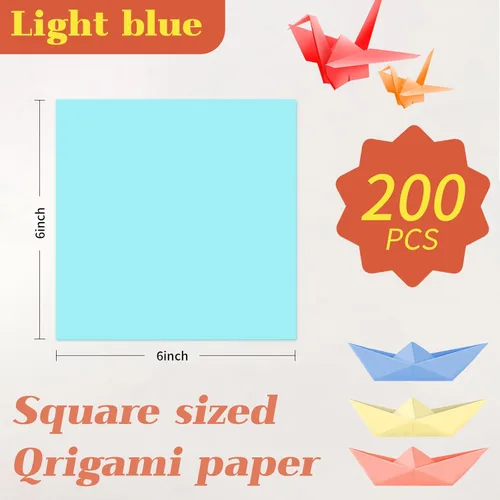 Miniatura 2 de 200 hojas de papel de origami azul claro, color de doble cara de 6 x 6 pulgadas, kit para niños, kit de papel de color, regalos para principiantes