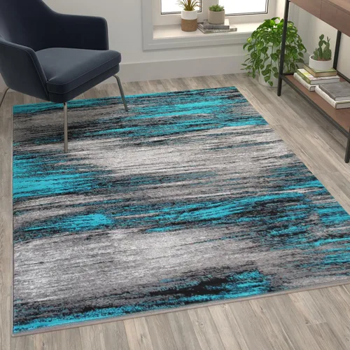 Miniatura 14 de Flash Furniture Rylan Collection - Alfombra contemporánea de olefinas azules, de pelo alto, 2 x 10 pies, respaldo de yute, pasillo, entrada