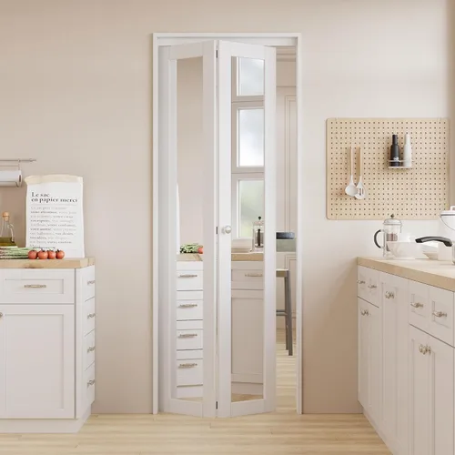 Miniatura 8 de Puertas plegables, puerta de espejo de 72 x 80 pulgadas con perilla y kit de herrajes (doble 36 pulgadas), puerta interior plegable