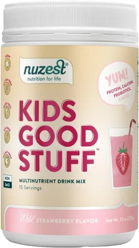 Nuzest - Kids Good Stuff - Mezcla de batido vegano - Fresa silvestre - Suplemento nutricional multivitamínico Batido de proteínas - Sin lácteos -