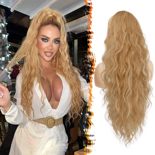 Miniatura 9 de BARSDAR Extensión de cola de caballo rojo burdeos, extensiones de cabello ondulado con cordón de 16 pulgadas para mujer, extensiones de cabello