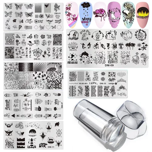 Miniatura 8 de LoveOurHome Kit de placa de estampado de uñas, diseño de flores, mariposa, encaje, animales, plantilla, plantilla, sellos, placa, silicona