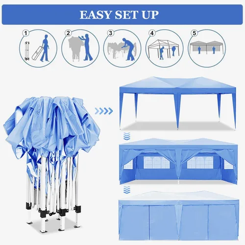 Miniatura 4 de 10x20 Azul Carpa Plegable para Exterior con 6 Paredes Laterales, Carpa para Bodas y Fiestas al Aire Libre Resistente al Agua para Fiestas UV50