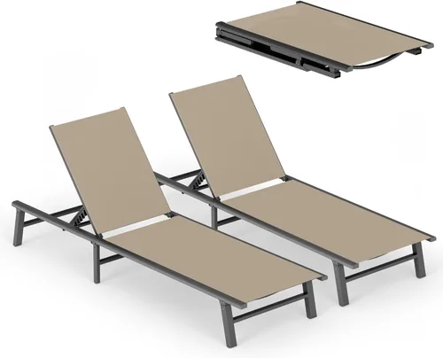 Miniatura 50 de Tumbona de Aluminio para Exteriores - Silla de Descanso Plegable y de Montaje Libre para Exteriores con 5 Respaldos Ajustables, Silla de Patio
