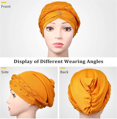 Miniatura 2 de 6 Pieces African Women Turban Cap Headscarf Beanie Twisted Braid Wrap Headwrap