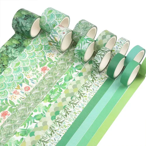 LOMIMOS 12 rollos de cintas Washi, cinta decorativa de cactus floral de plantas verdes para álbumes de recortes, diarios, decoración de bricolaje y