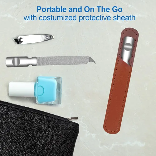 Miniatura 4 de Lima de uñas de metal para uñas naturales, limas de uñas de acero inoxidable con punta afilada y puntiaguda, funda de lima de uñas de doble cara