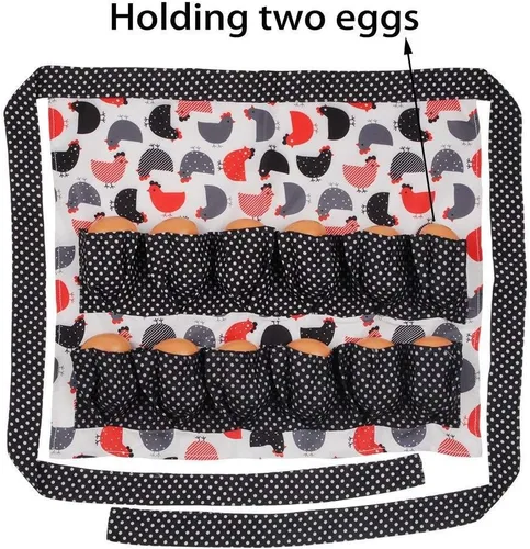 Miniatura 4 de Sefiron Delantal para Recoger Huevos de Pollo, 12 Bolsillos Profundos para Gallina, Pato, Huevos de Ganso Negro+Blanco