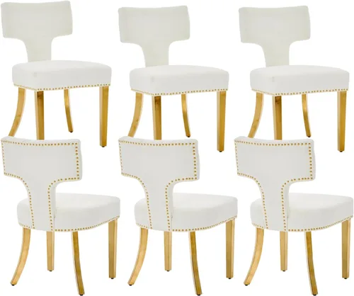 Miniatura 30 de Juego de 2 sillas de comedor modernas de mediados de siglo, sillas de comedor tapizadas en tela de chenilla con respaldo curvado y ribete