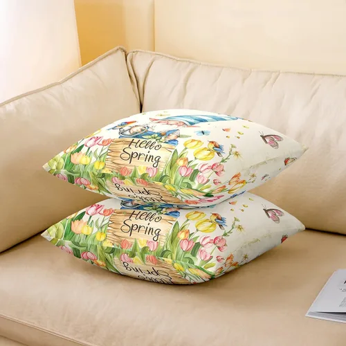 Miniatura 3 de Fundas de almohada de gnomo de tulipán, fundas de almohada florales de mariposa para sofá de cama del hogar, fundas de almohada cuadradas