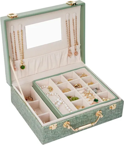 Zumier Joyero organizador portátil para mujeres y niñas con piel sintética, caja organizadora de aretes con espejo de maquillaje para cumpleaños y
