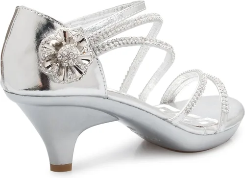 Miniatura 3 de OLIVIA K Sandalias de vestir de tacón bajo con tiras de diamantes de imitación para mujer