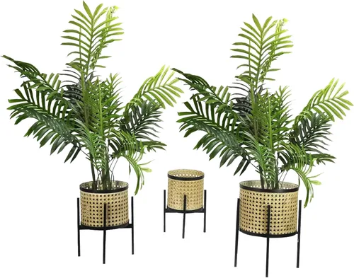 Admired by Nature Juego de 3 macetas de mediados de siglo, 3 tamaños, soporte para plantas de flores con soporte para interiores y exteriores,