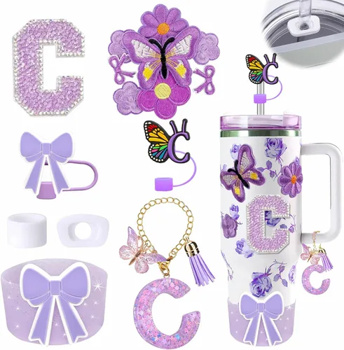 Miniatura 66 de 15 piezas de set de accesorios para vaso Stanley Cup 30oz 40oz con asa, incluye cubierta de pajita de silicona y bota, encanto de asa, encantos