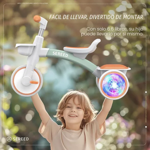 Miniatura 7 de SEREED Triciclo de Iluminación Colorida para Niños Pequeños de 2-5 Años, Niños y Niñas, Triciclo con Asiento y Manillar Ajustables, Cesta Extraíble