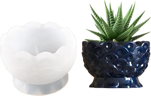 Miniatura 9 de Molde de silicona para maceta de flores redonda de hormigón con patrón vintage, molde de jarrón para plantas suculentas de yeso, molde