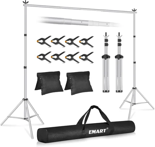 Miniatura 8 de Emart Foto Video Studio sistema de soporte de telón de fondo con bolsa de transporte, 10 pies fondo ajustable Negro