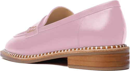 Miniatura 7 de FOGEENA Mocasines de cuero mate para mujer, estilo casual, sin cordones, punta redonda, tacón bajo grueso, zapatos de vestir de 1 pulgada