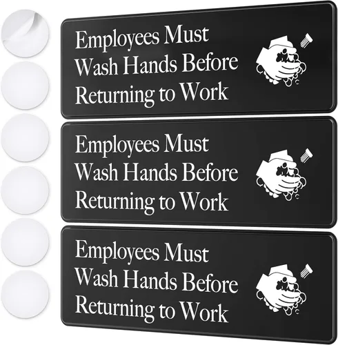 Cartel de "Employees Must Wash Hands", paquete de 3, 3 x 9 pulgadas, perfecto para paredes, puertas o fregaderos en servicio de alimentos, baños de