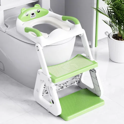 Orzbow Asiento de Entrenamiento de Baño 2-EN-1 con Escalera, Asiento de Inodoro Ajustable en Altura para Niños Pequeños, Entrenamiento de Baño con