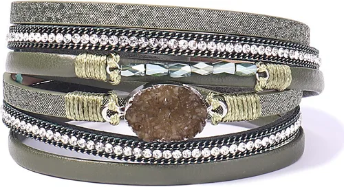 Miniatura 115 de FANCY SHINY - Pulsera de cuero estilo bohemio, pulsera de cuentas de cristal con cierre magnético, regalos de joyería para mujer